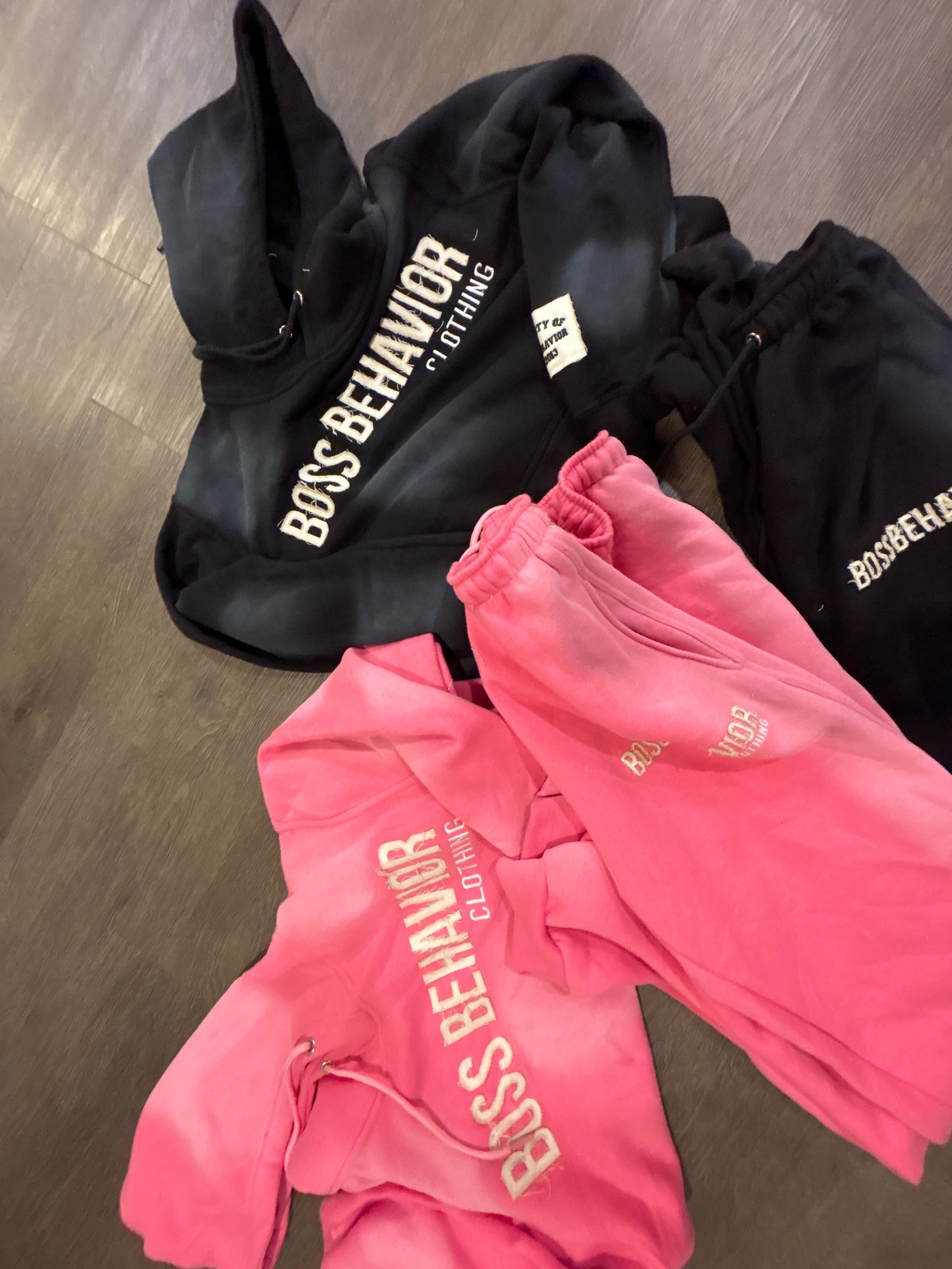 Boss Behavior Distressed Logo Fleece Embroidered Unisex Hoodie Set