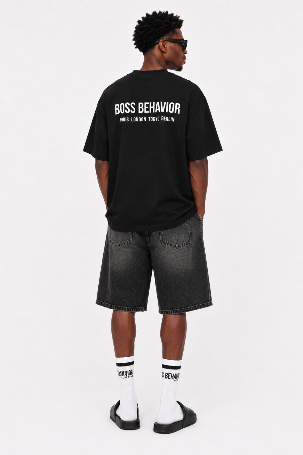 Boss Behavior Front/Back Black Over Sized International Stamped Tee- Unisex