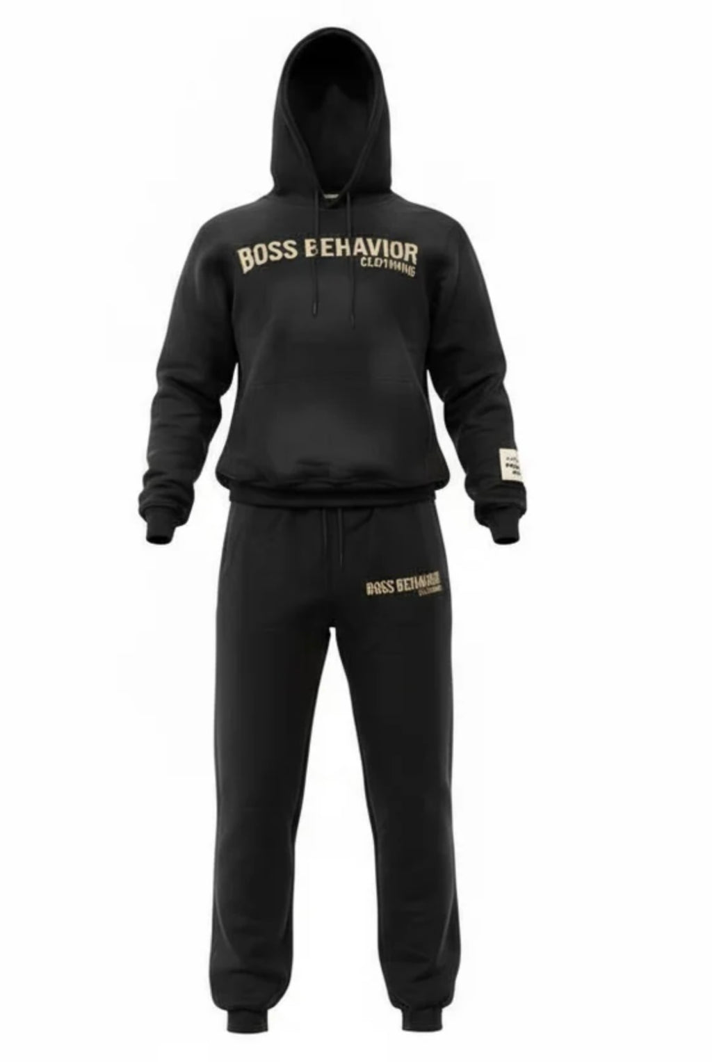 Boss Behavior Distressed Logo Fleece Embroidered Unisex Hoodie Set