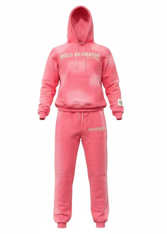 Boss Behavior Distressed Logo Fleece Embroidered Hoodie Set