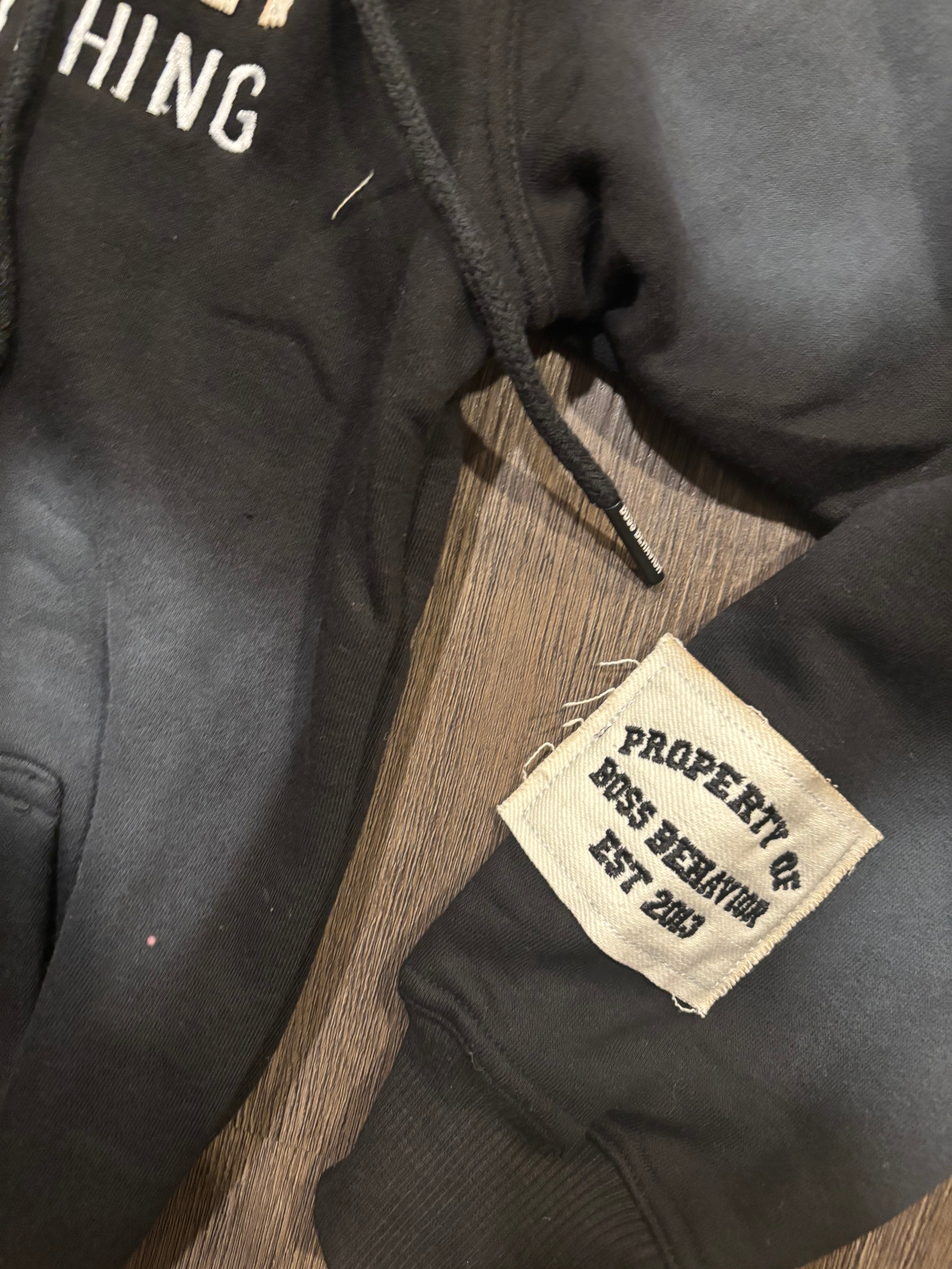 Boss Behavior Distressed Logo Fleece Embroidered Unisex Hoodie Set