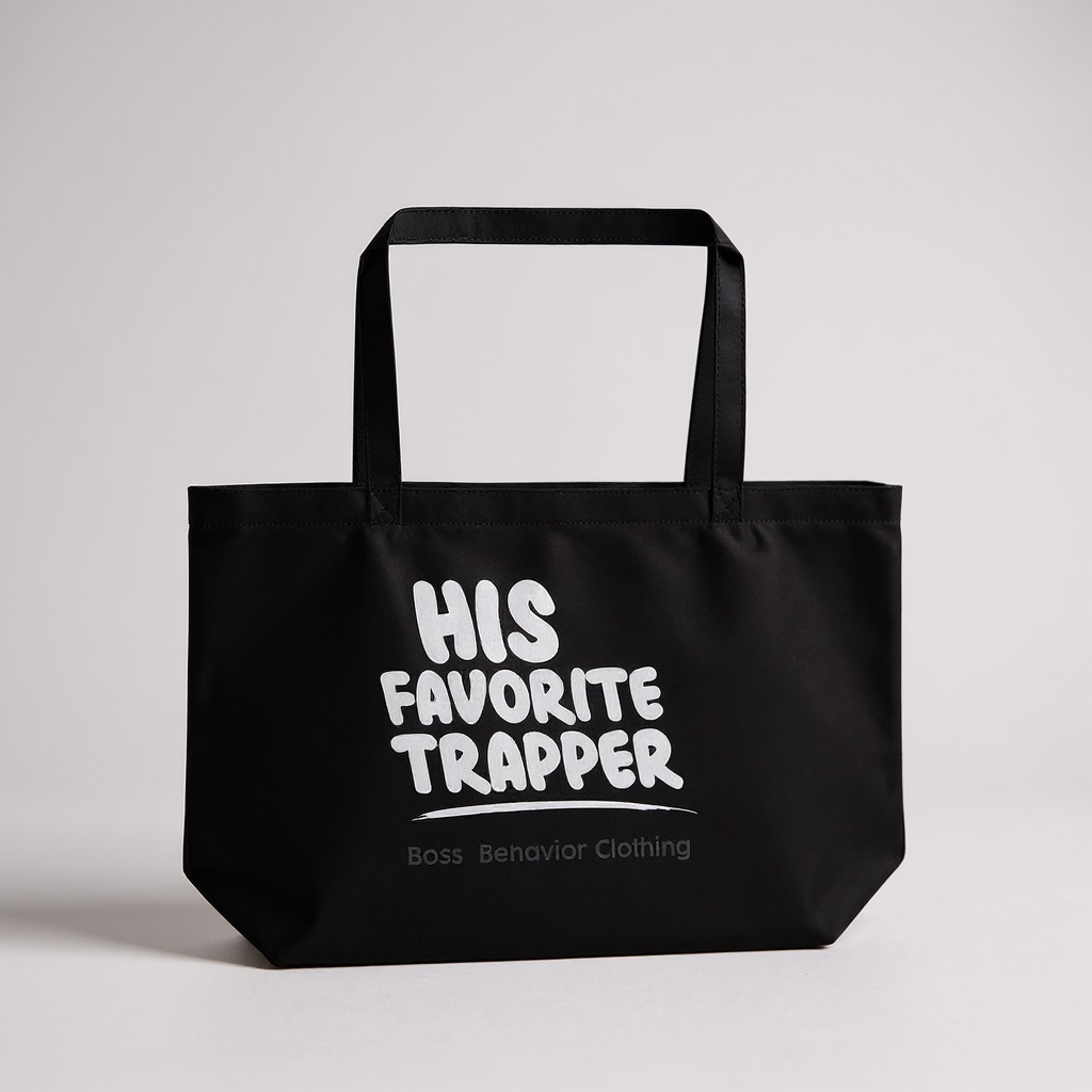 His Favorite Trapper Women Large Organic Black Tote Bag