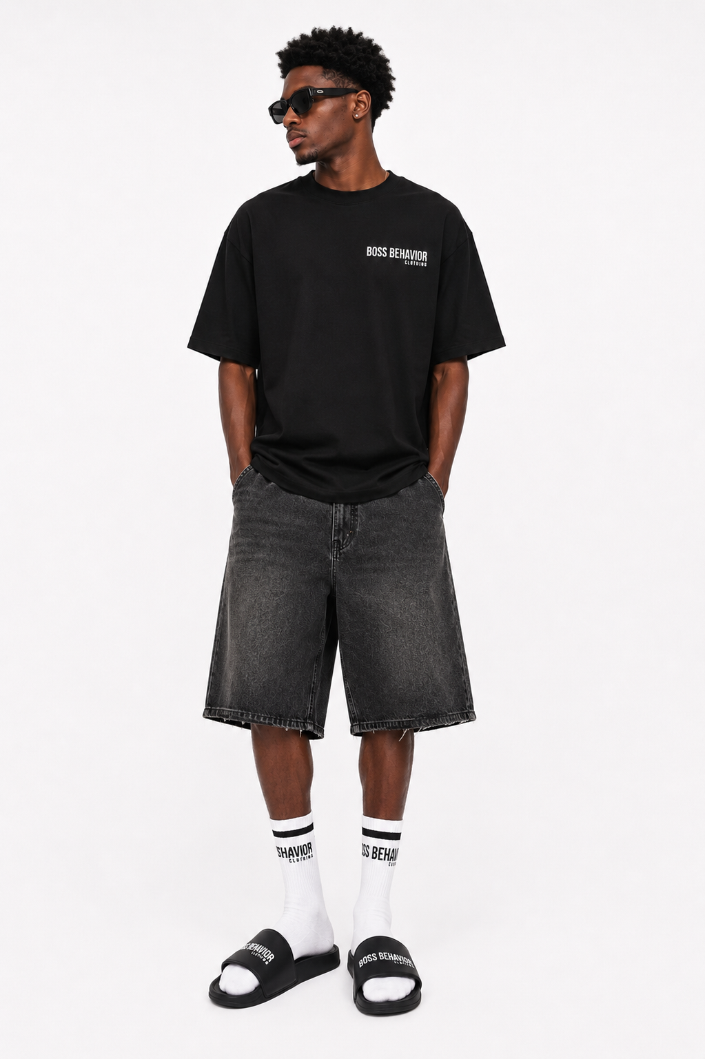 Boss Behavior Front/Back Black Over Sized International Stamped Tee- Unisex