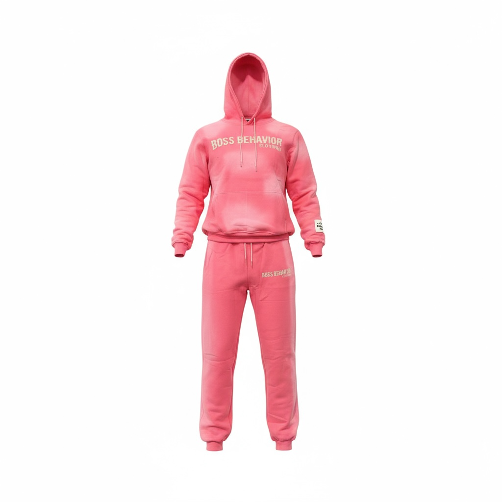 Boss Behavior Distressed Logo Fleece Embroidered Unisex Hoodie Set