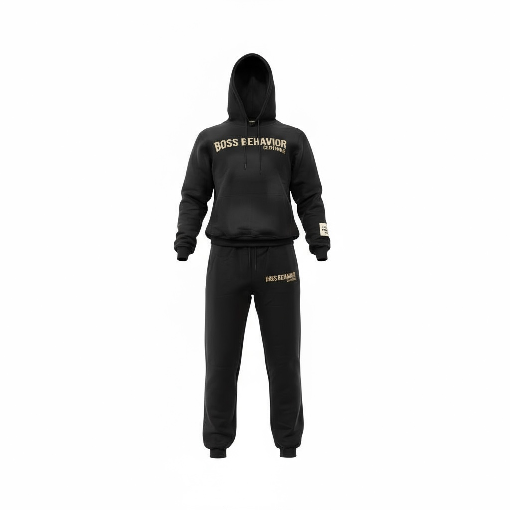 Boss Behavior Distressed Logo Fleece Embroidered Unisex Hoodie Set