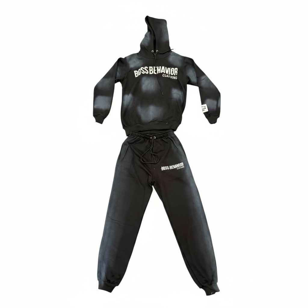 Boss Behavior Distressed Logo Fleece Embroidered Hoodie Set